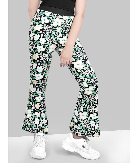 Green and Black printed Flared jeggings - None