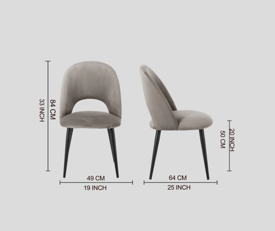 Dining Chair Black With Light Grey Fabric Finish-Grey