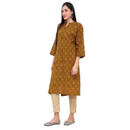 Floral Print Straight Kurta with Mandrian Collar-L