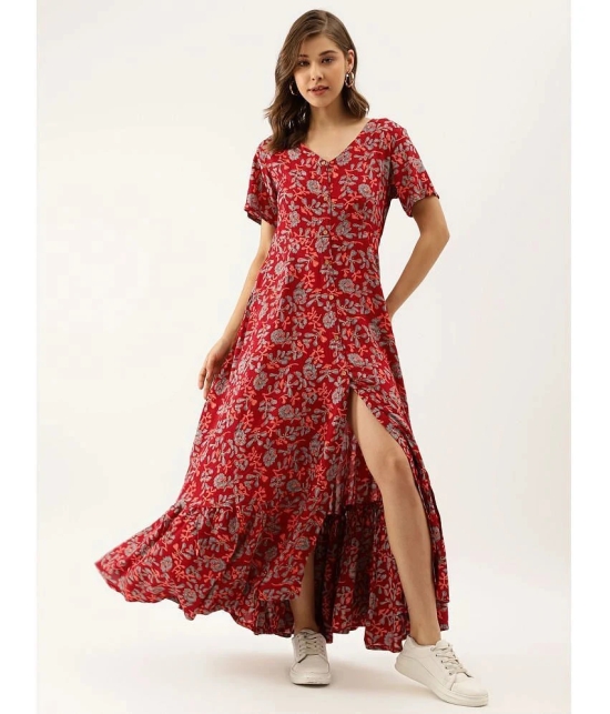 Divena Rayon Printed Full Length Womens Fit & Flare Dress - Maroon ( Pack of 1 ) - None