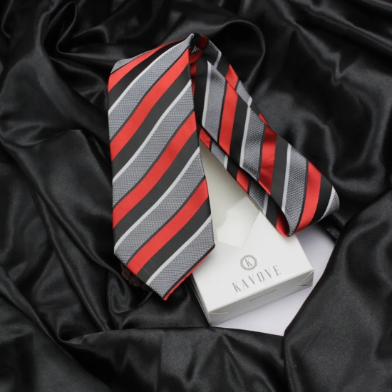 Kovove Refreshing Black Striped Neck Tie For Men