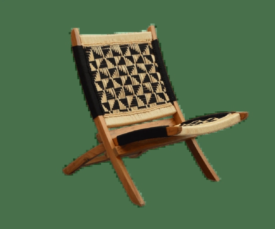 Orchid Homez Hand Woven Lounge Chair Folding Solid Wood Outdoor Chair (Natural) (Black-White)