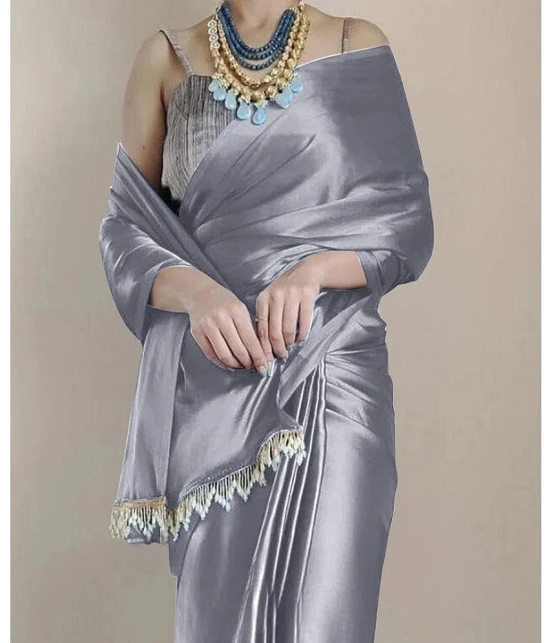 Apnisha Satin Solid Saree With Blouse Piece - Grey ( Pack of 1 ) - Grey