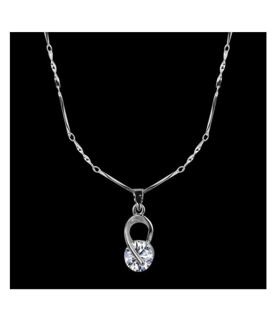 Silver Shine Silver Plated Chain With Elegant Shape Solitaire Diamond Pendant For Women - Golden