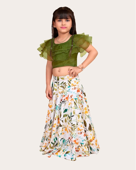 Girls Reyon cotton Stylish Digital Printed Stiched Lehenga choli (Ethnic Wear) For Kids Girls-White / 5 Years-6 Years