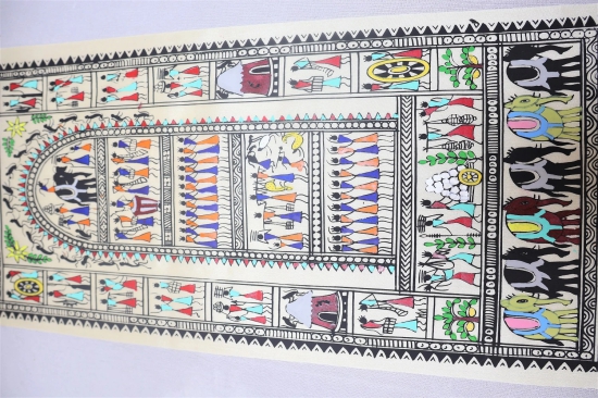 Pattachitra T Silk Tribal Dance Blu 20*9