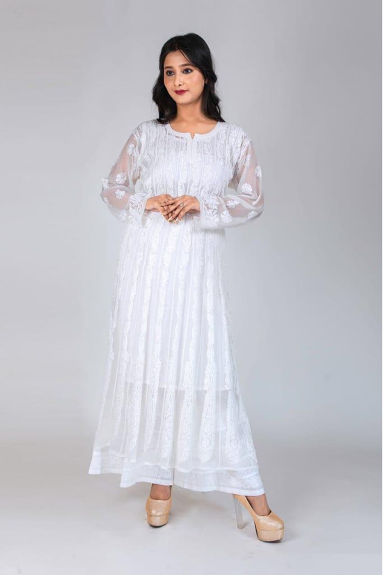 Ladies New Fashion Semi Georgette Hand Chikankari Kurti