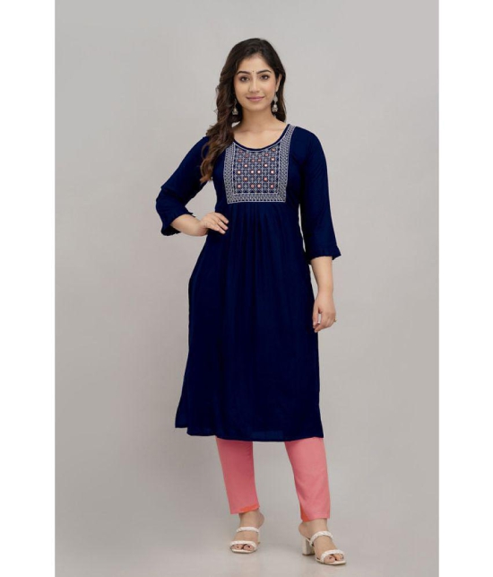 Kapadia - Navy Straight Rayon Women''s Stitched Salwar Suit ( Pack of 1 ) - None