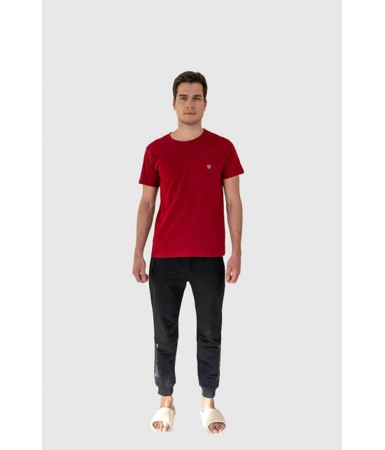 Lux Cozi Cotton Regular Fit Solid Half Sleeves Mens T-Shirt - Maroon ( Pack of 2 ) - None