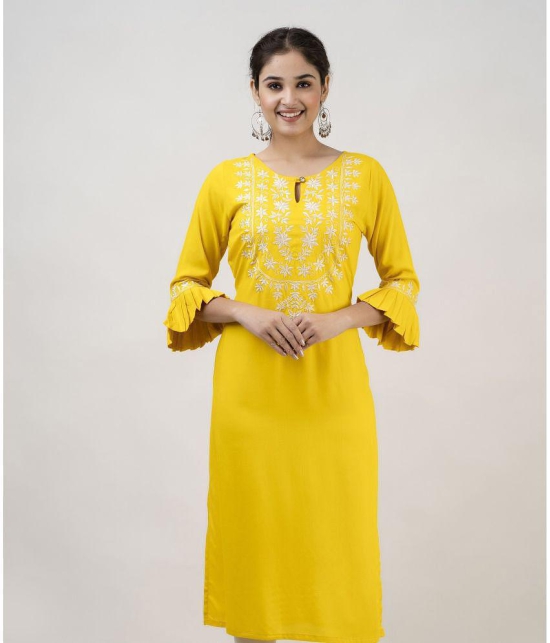 MAUKA - Yellow Rayon Women''s Straight Kurti ( Pack of 1 ) - None