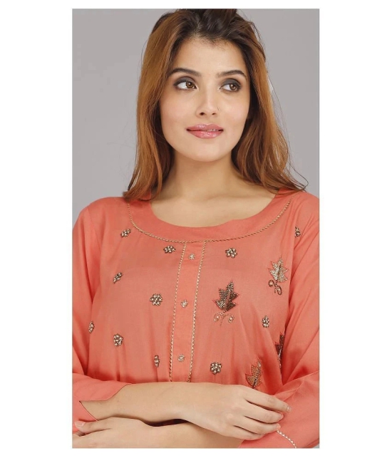 HIGHLIGHT FASHION EXPORT - Peach Rayon Womens Straight Kurti ( Pack of 1 ) - M