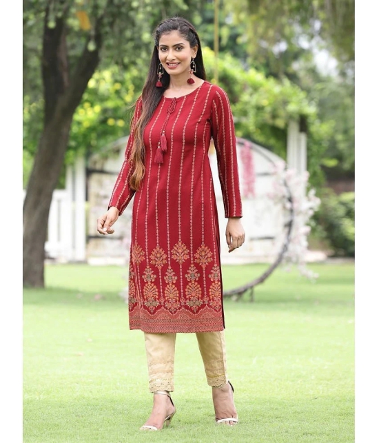 Juniper Acrylic Embroidered Straight Womens Kurti - Maroon ( Pack of 1 ) - None