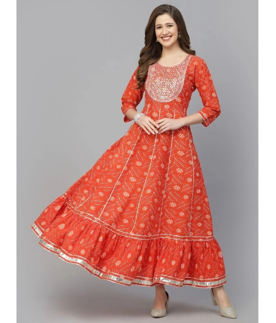 Stylum Cotton Printed Anarkali Womens Kurti - Orange ( Pack of 1 ) - None