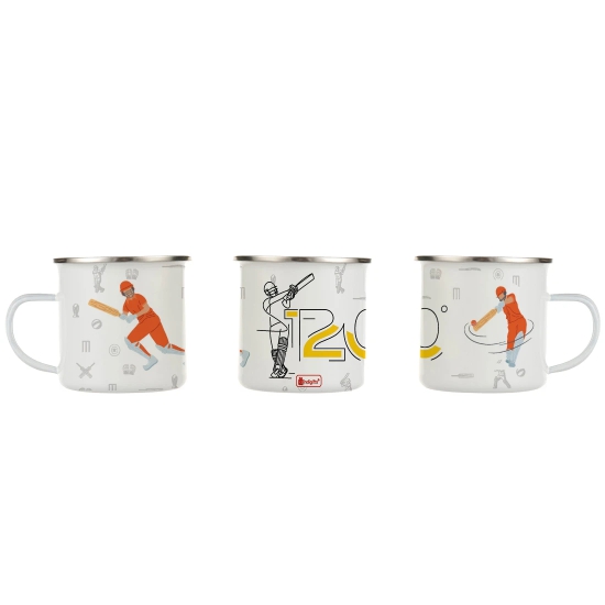 Indigifts Cricket Enamel Mug 250 ML|Unbreakable Coffee, Tea Cup|Cricket T20 Print|Safe For Kids|Drinking Tea Cup For Outdoor & Indoor|WHITE|