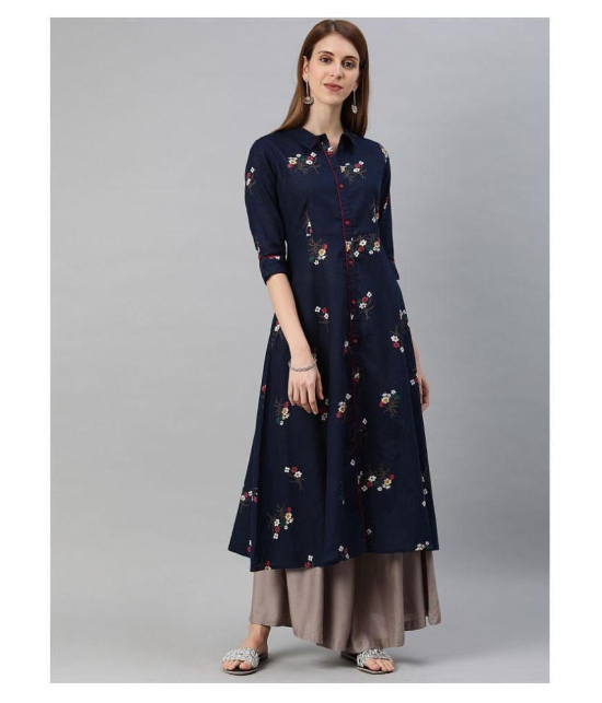 Alena Navy Cotton A-line Kurti - XL