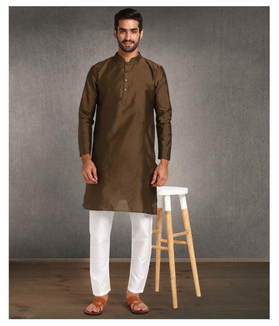 Hangup Brown Silk Kurta Single - None