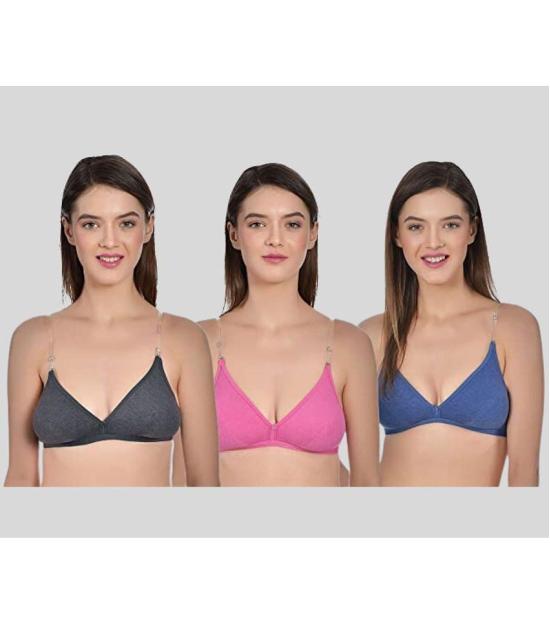 AIMLY - Black Cotton Blend Non Padded Women's T-Shirt Bra ( Pack of 3 ) - None