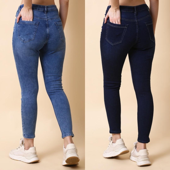 Women Combo of Light & Dark Blue Damage Jeans-24