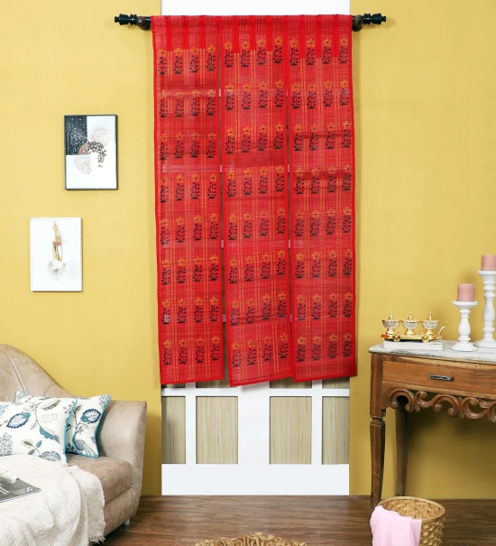 Three Panel Bamboo Curtain - Red-9 ft length