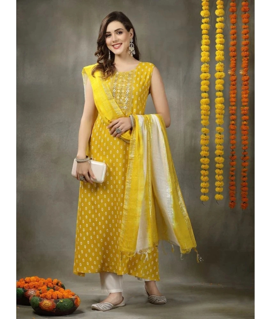 Stylum Rayon Printed A-Line Womens Kurti with Dupatta - Yellow ( Pack of 1 ) - None