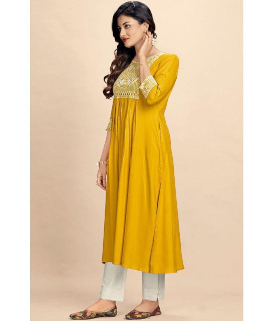 Glomee - Yellow Rayon Women''s Nayra Kurti ( Pack of 1 ) - None