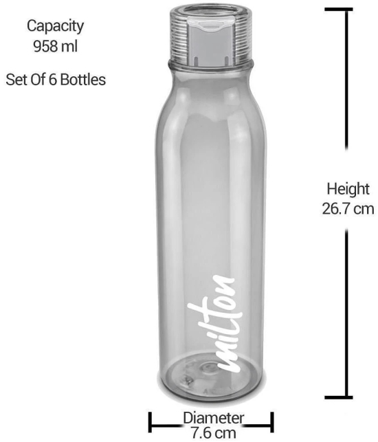 Milton Name Tag Pet Water Bottle, Set of 6, 1 Litre Each, Grey - Grey