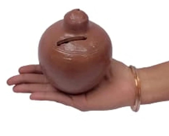 Mii Art mitti ka gullak,money bank,money box,piggy bank,coin box for kids(color-brown)(material-soil)(size-12 cm,small)pack of 1 pieces.