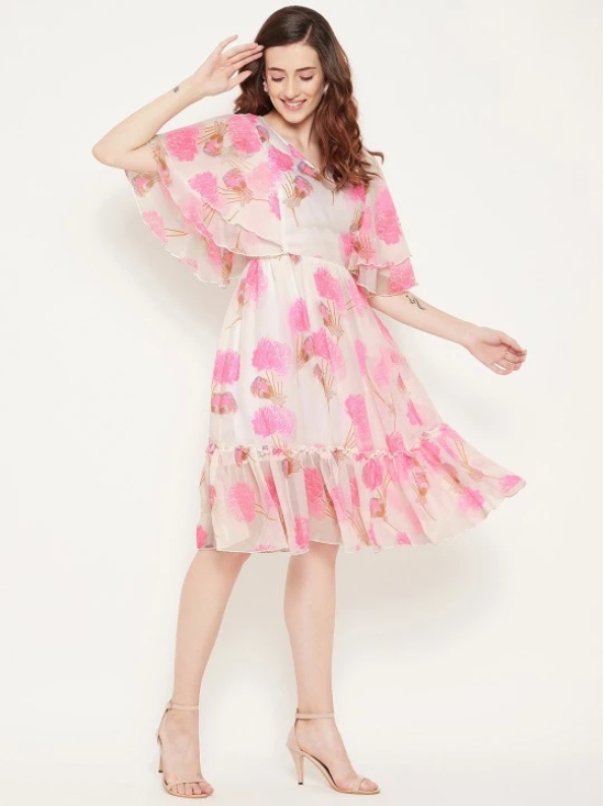 Floral Print Square Neck Puff Sleeve Georgette Fit & Flare Dress