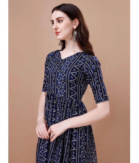 Glomee Rayon Printed Nayra Women's Kurti - Navy Blue ( Pack of 1 ) - None