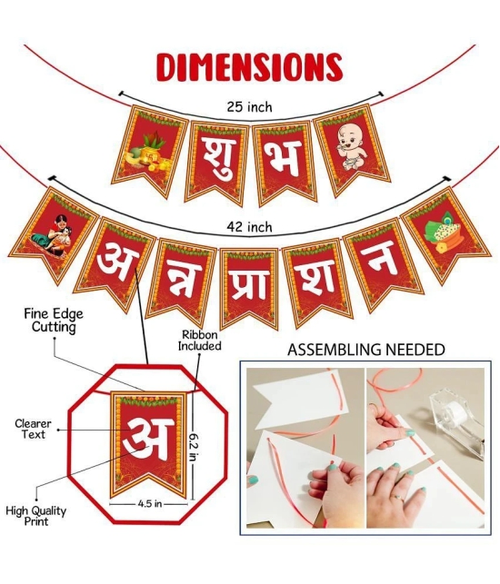 Zyozi ® Shubh Annaprashan Decorations Item | Baby Rice Ceremony Decorations| Rice Ceremony Decorations Combo - Banner, PhotoBooth Props, Foil Balloons (Pack Of 51) - Red