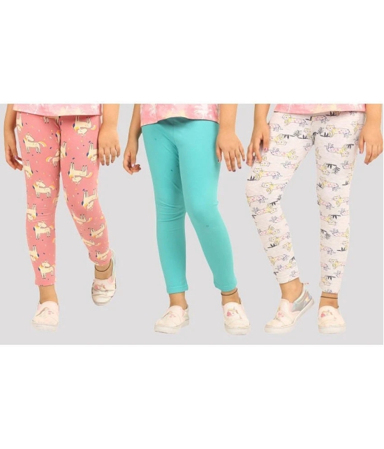 Ariel - Orange Cotton Girls Leggings ( Pack of 3 ) - None