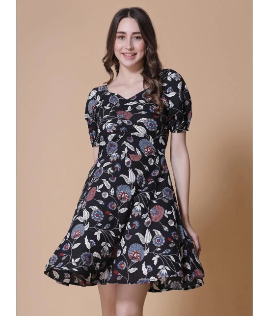 GOD BLESS Rayon Printed Above Knee Womens Fit & Flare Dress - Black ( Pack of 1 ) - None