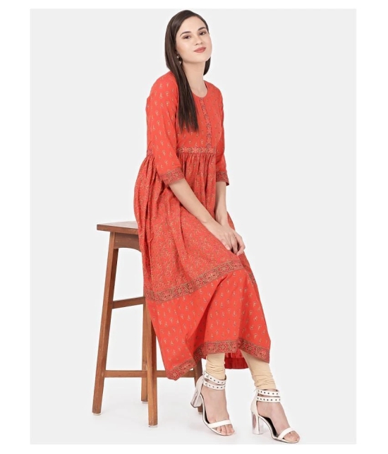 Alena - Orange Cotton Womens Flared Kurti - S