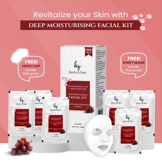 Deep Moisturising Red Grapes Facial kit, Face Wash, Bleach and Kojic Acid Face Serum