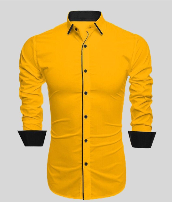 Life Roads - Yellow Cotton Slim Fit Men''s Casual Shirt (Pack of 1 ) - None