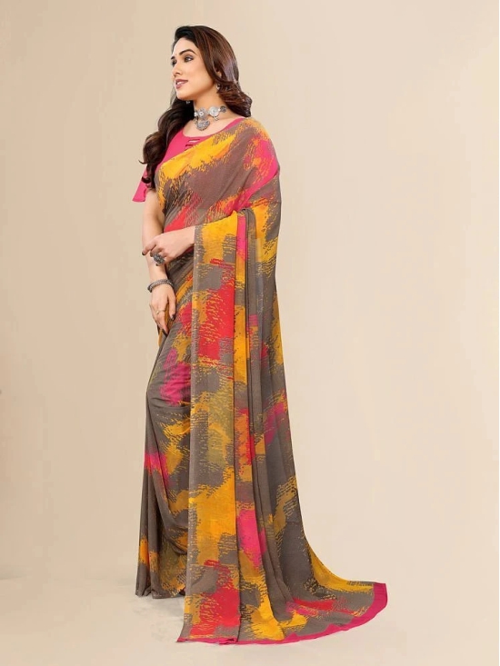 ANAND SAREES Chiffon Printed Saree With Blouse Piece - Pink ( Pack of 1 ) - Pink