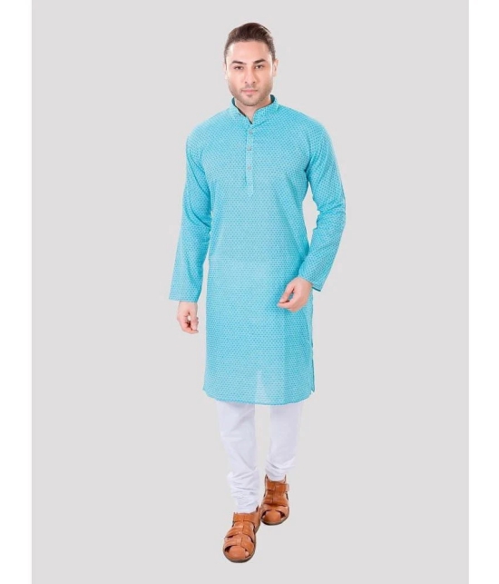 Maharaja - Blue Cotton Blend Regular Fit Mens Kurta Pyjama Set ( Pack of 1 ) - None