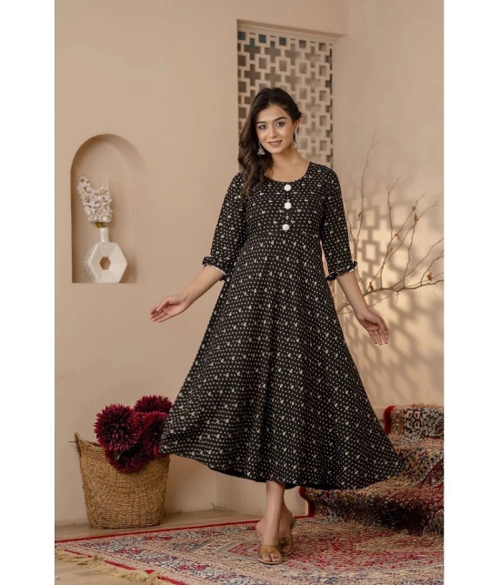 Kapadia Rayon Printed Anarkali Womens Kurti - Black ( Pack of 1 ) - None