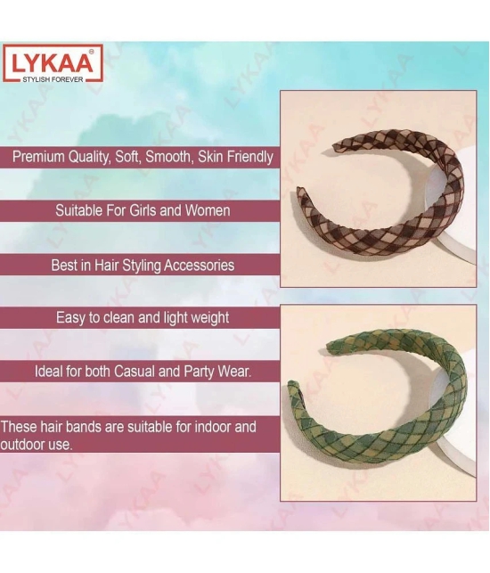 LYKAA Padded & Boho Headbands, Puffy Sponge Thick check printed Vintage Hair Accessories Pack Of 2 - Brown