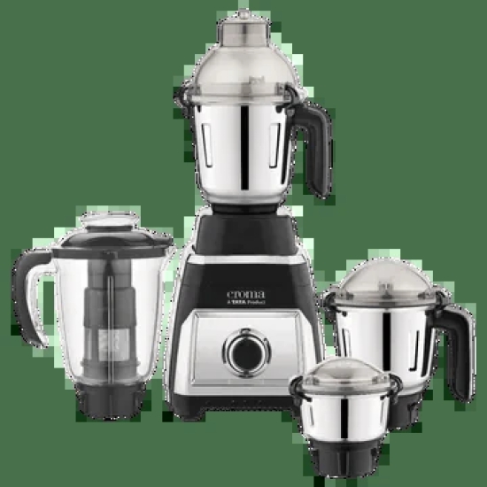 Croma 800 Watt 4 Jars Juicer Mixer Grinder (20000 RPM, Copper Motor, Black and Silver)