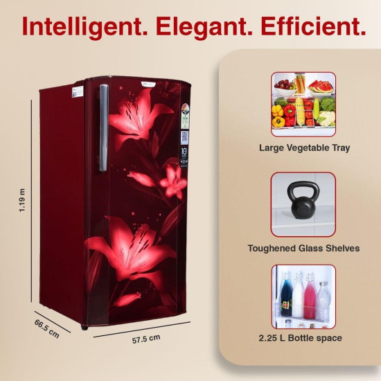 Godrej 180 L 3 Star Turbo Cooling Technology, With 24 Days Farm Freshness Direct Cool Single Door Refrigerator (RD EDGENEO 207C THF BH WN, Blush Wine)