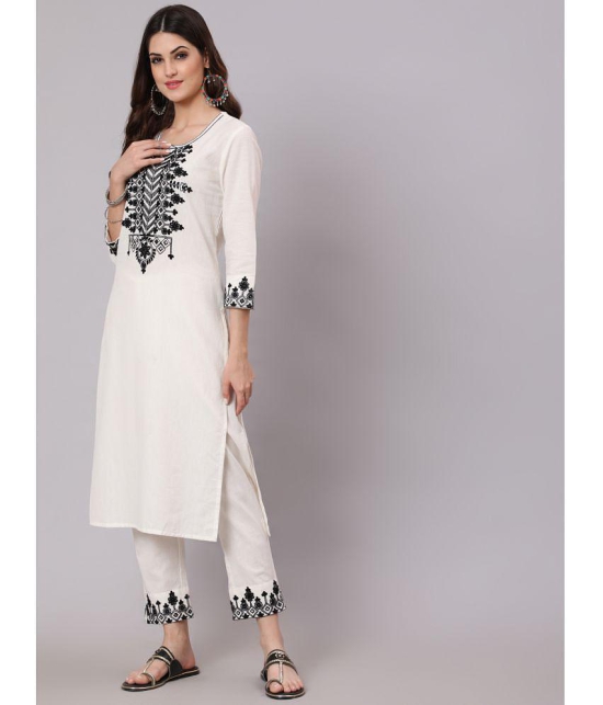 Antaran - Off White Straight Cotton Women''s Stitched Salwar Suit ( Pack of 1 ) - None