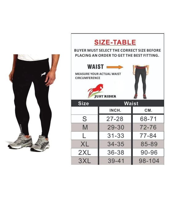 Rider Full Length Skinny lower  Compression Tights Multi Sports Exercise/Gym/Running/Yoga/Other Outdoor ineer wear for Sports - Skin Tight Fitting - Black Color - XL