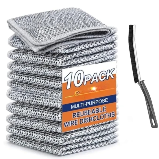 Multifunctional Double Layer Non-Scratch Wire Dishcloth - 10 Pack