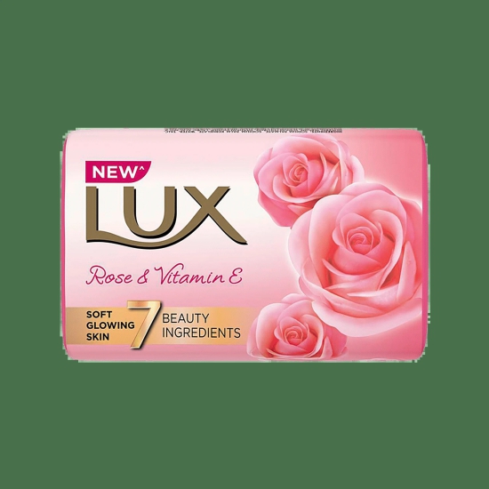 Lux Rose & Vitamin E Soap Bar, For Soft Glowing Skin with 7 Beauty Ingredients, 150 g Carton