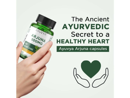 Ayuvya Arjuna Capsules || 500mg Bark Extract, Arjun Ki Chaal Powder - Heart Health Supplement for Cholesterol & Blood Pressure Management, 60 Capsules