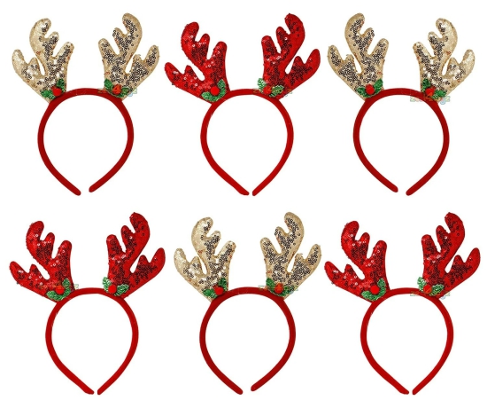 Webelkart Christmas Reindeer Headband Antlers Hoop for Kids (Pack of 6)