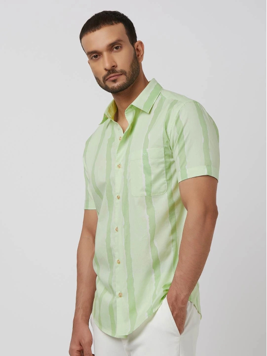 Light Green Painted Stripe Slim Fit Casual Shirt