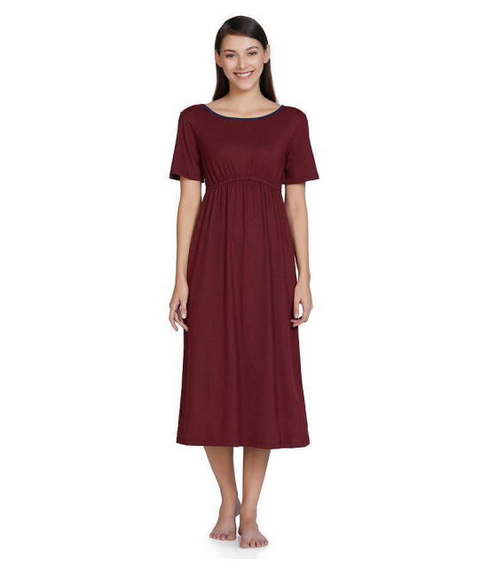 Amante Poly Cotton Nighty & Night Gowns - Maroon - L