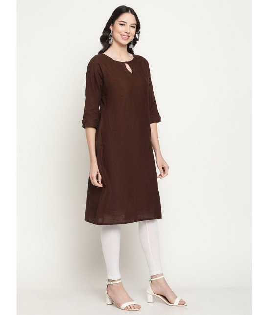 Queenley - Brown Cotton Blend Women's Straight Kurti ( Pack of 1 ) - None